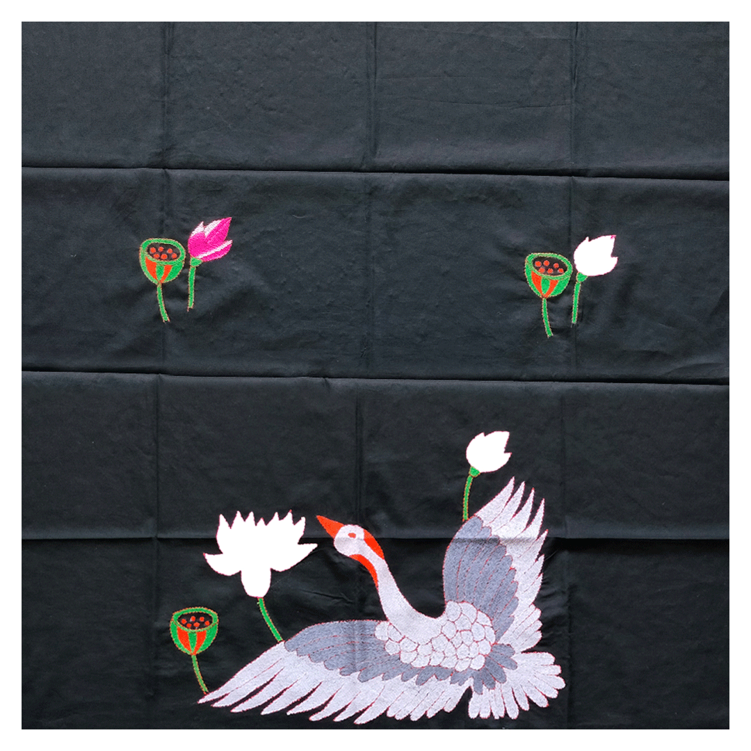 Craftooba Black Designer Blouse Piece with Bird | Blouse Material | Designer Blouse | Kantha Hand Embroidered Blouse Piece