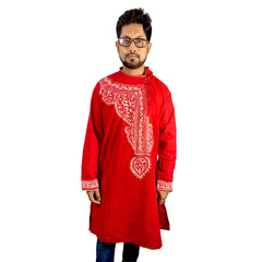 Craftooba Hand Painted Cotton Red Colour Punjabi for Men | Punjabi | Ethnic Wear | Clothing | Kurta | Kurta for Men