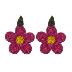 Craftooba Fuschia or deep pink floral beaded earings | Length 8 cm, Breadth 6.5 cm | Earings | Jewellery | Beads Jewellery | Hand made ear rings