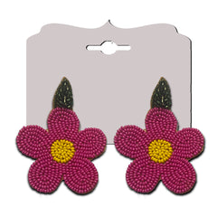 Craftooba Fuschia or deep pink floral beaded earings | Length 8 cm, Breadth 6.5 cm | Earings | Jewellery | Beads Jewellery | Hand made ear rings