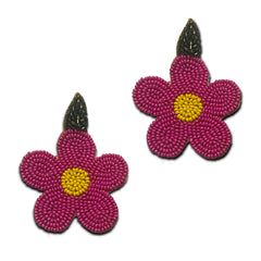 Craftooba Fuschia or deep pink floral beaded earings | Length 8 cm, Breadth 6.5 cm | Earings | Jewellery | Beads Jewellery | Hand made ear rings