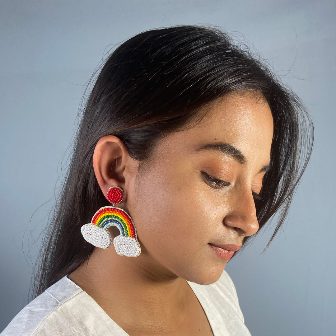 Craftooba Multicolour Rainbow Beaded Earings Length: 6.5 cm, Breadth: 7 cm | Earings | Jewellery | Beads Jewellery | Fashion |