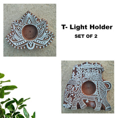 Exotic block printing, crafted T-Light holder set of 2 | T-light holder | Candle stand | Decor | Gift |