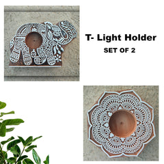 Exotic block printing, crafted T-Light holder set of 2 | T-light holder | Candle stand | Decor | Gift |