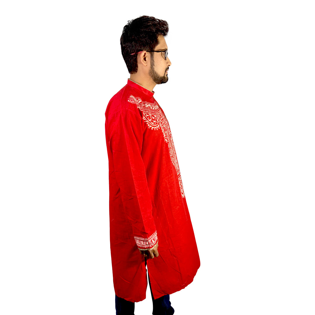 Craftooba Hand Painted Cotton Red Colour Punjabi for Men | Punjabi | Ethnic Wear | Clothing | Kurta | Kurta for Men