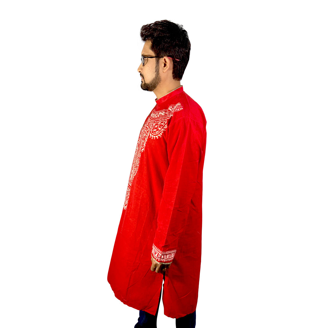 Craftooba Hand Painted Cotton Red Colour Punjabi for Men | Punjabi | Ethnic Wear | Clothing | Kurta | Kurta for Men