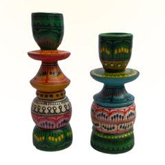 Wooden Hand painted decorative candle stand - Set of 2 | cnadle | Candle Stand | Diwali Gift | Decor |