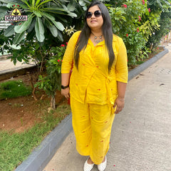 Yellow Handwoven Jamdani Co-ord Clothing Set | jamdani | jamdani dress | handwoven | Co-Ord set