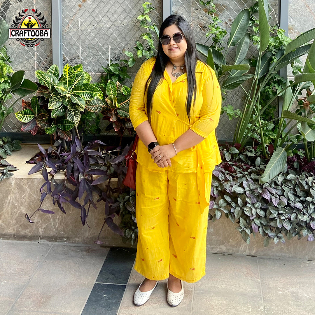 Yellow Handwoven Jamdani Co-ord Clothing Set | jamdani | jamdani dress | handwoven | Co-Ord set