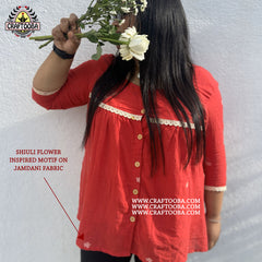 Red handwoven jamdani top | jamdani | jamdani top | handwoven |