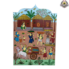 A Village in India - Patachitra Wall Plate | Wall Decor | Size 13 inches