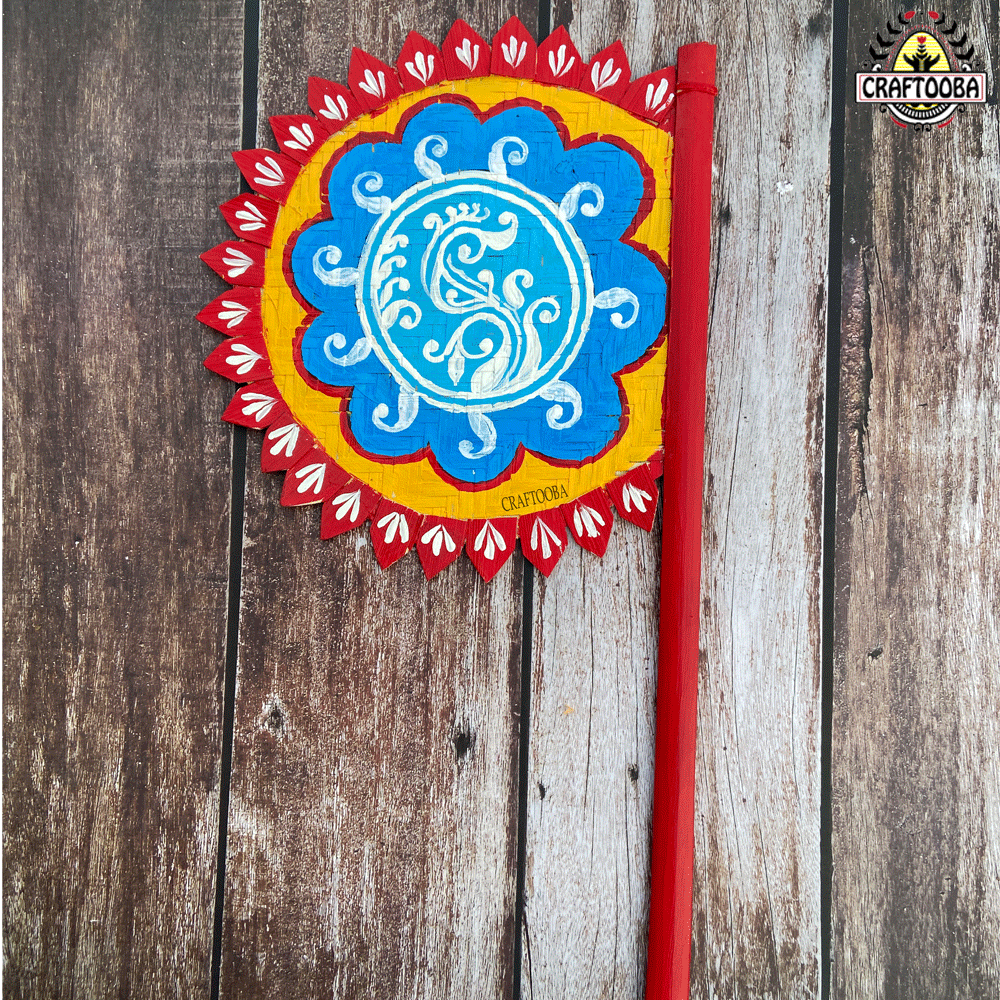 Cane handpainted hatpakha hand fan art – 8.5 inches | Cane handpainted hatpakha hand fan decor