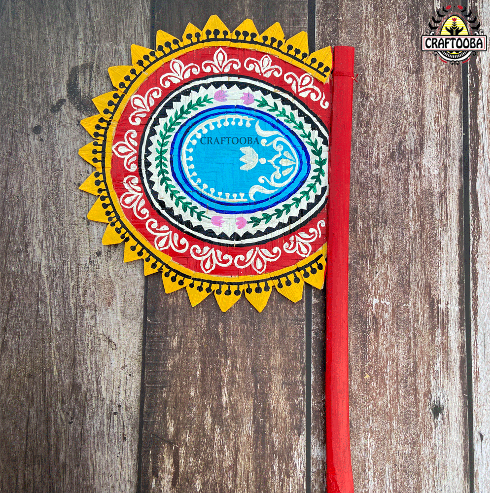 Cane handpainted hatpakha hand fan art – 8.5 inches | Cane handpainted hatpakha hand fan decor