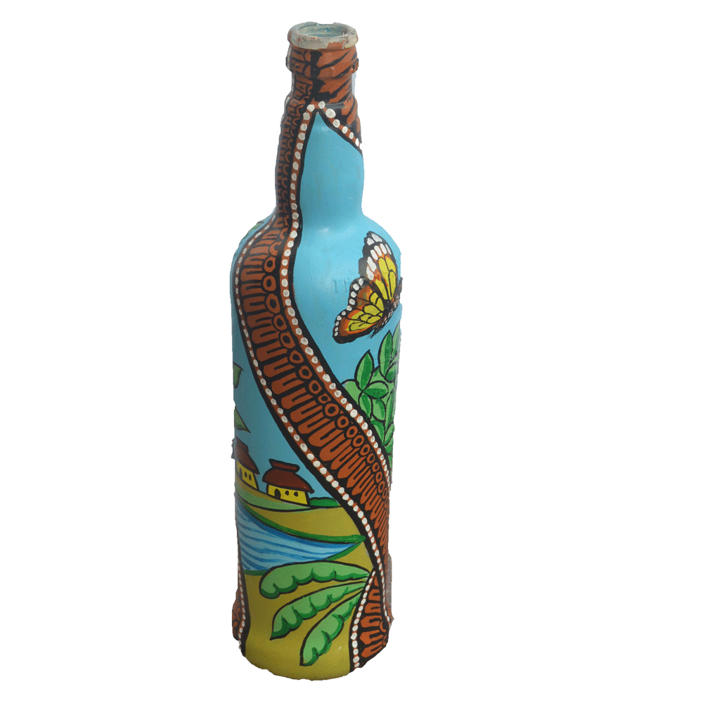 Glass handpainted bottle art – 11.2 inches | Glass handpainted Bottle decor