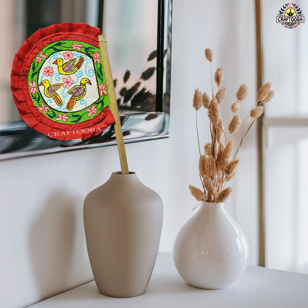 Cane handpainted hatpakha hand fan art – 9 inches | Cane handpainted hatpakha hand fan decor