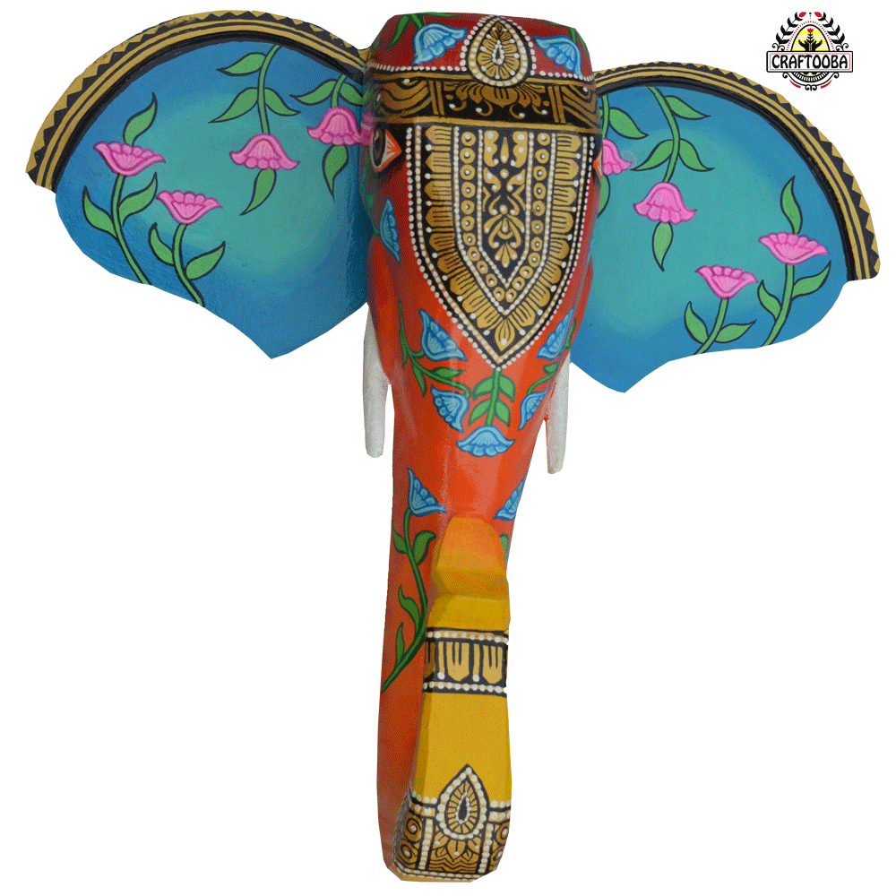 Wooden Hand painted and Hand crafted decorative beautiful Elephant head wall hangings | Wall Decor | Size 15inches