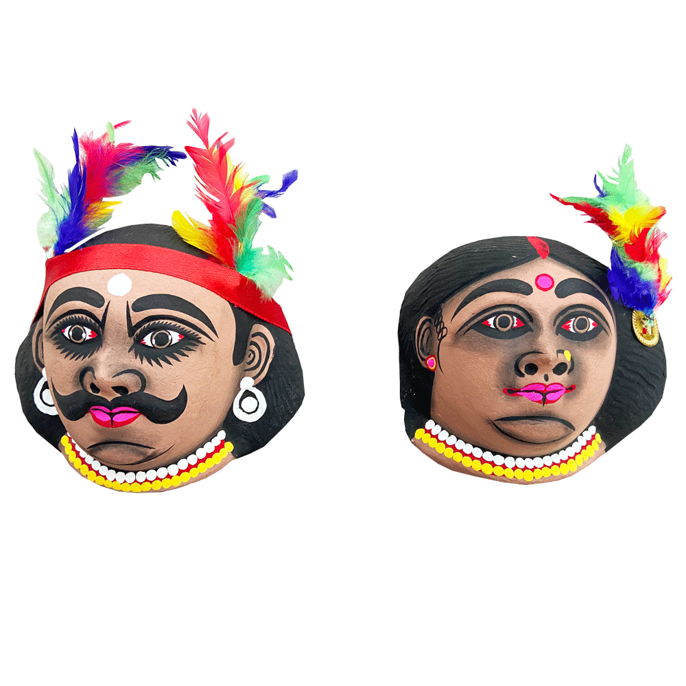 Paper mache tribal couple mask | Wall mask