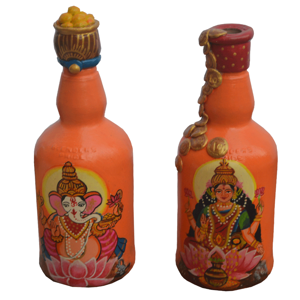 Glass handpainted bottle art – 9inches | Glass handpainted Bottle decor