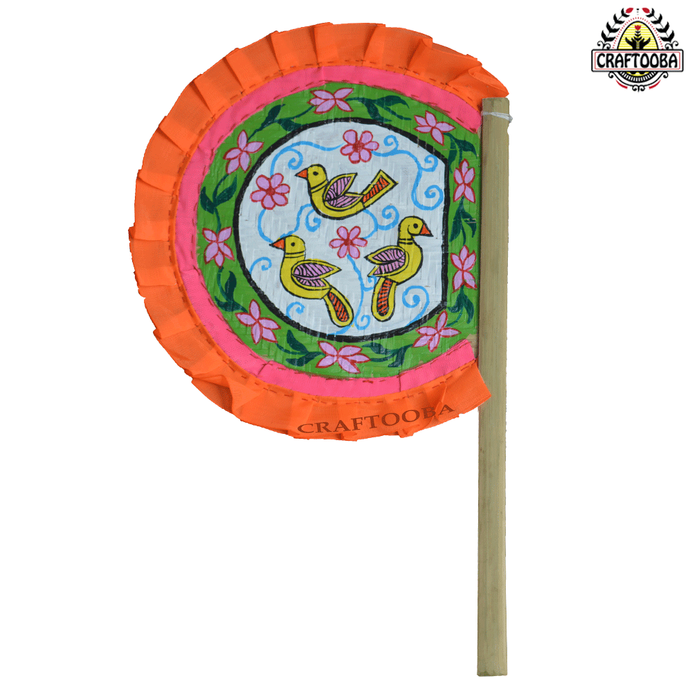 Cane Handpainted Hatpakha Hand Fan Art–9 Inches