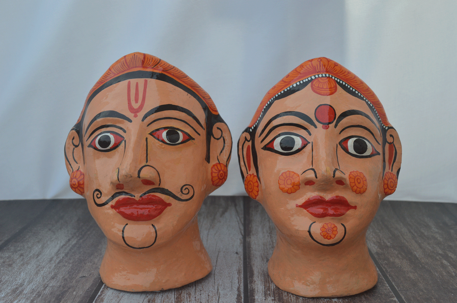 Two Cheriyal masks table top decor | Couple cheriyal mask