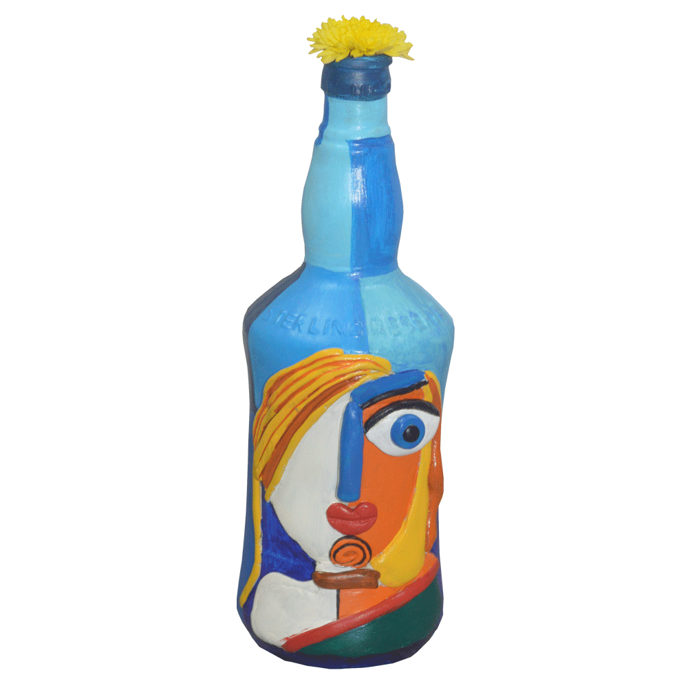 Glass handpainted bottle art – 12inches | Glass handpainted Bottle decor