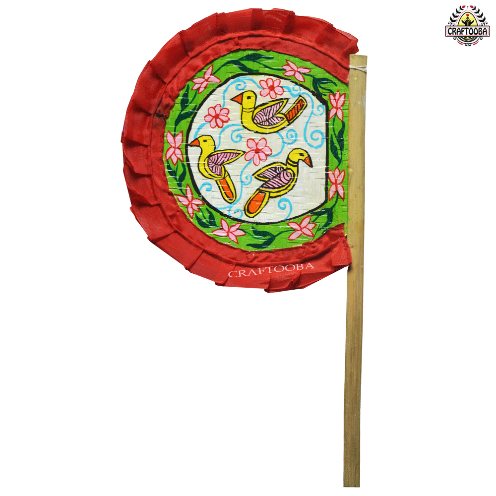 Cane handpainted hatpakha hand fan art – 9 inches | Cane handpainted hatpakha hand fan decor