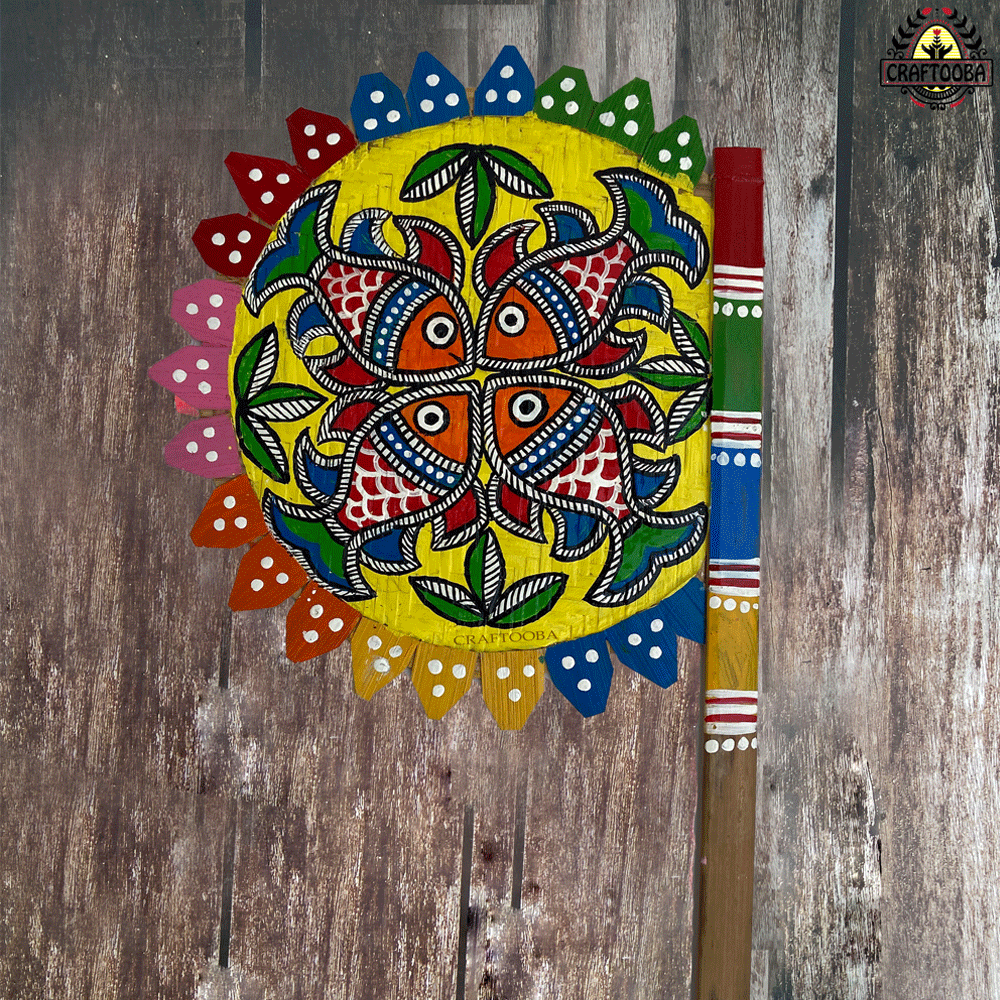 Cane handpainted hatpakha hand fan art – 8.5 inches | Cane handpainted hatpakha hand fan decor