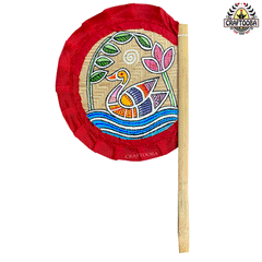 Cane Handpainted Hatpakha Hand Fan Art 8.5 Inches