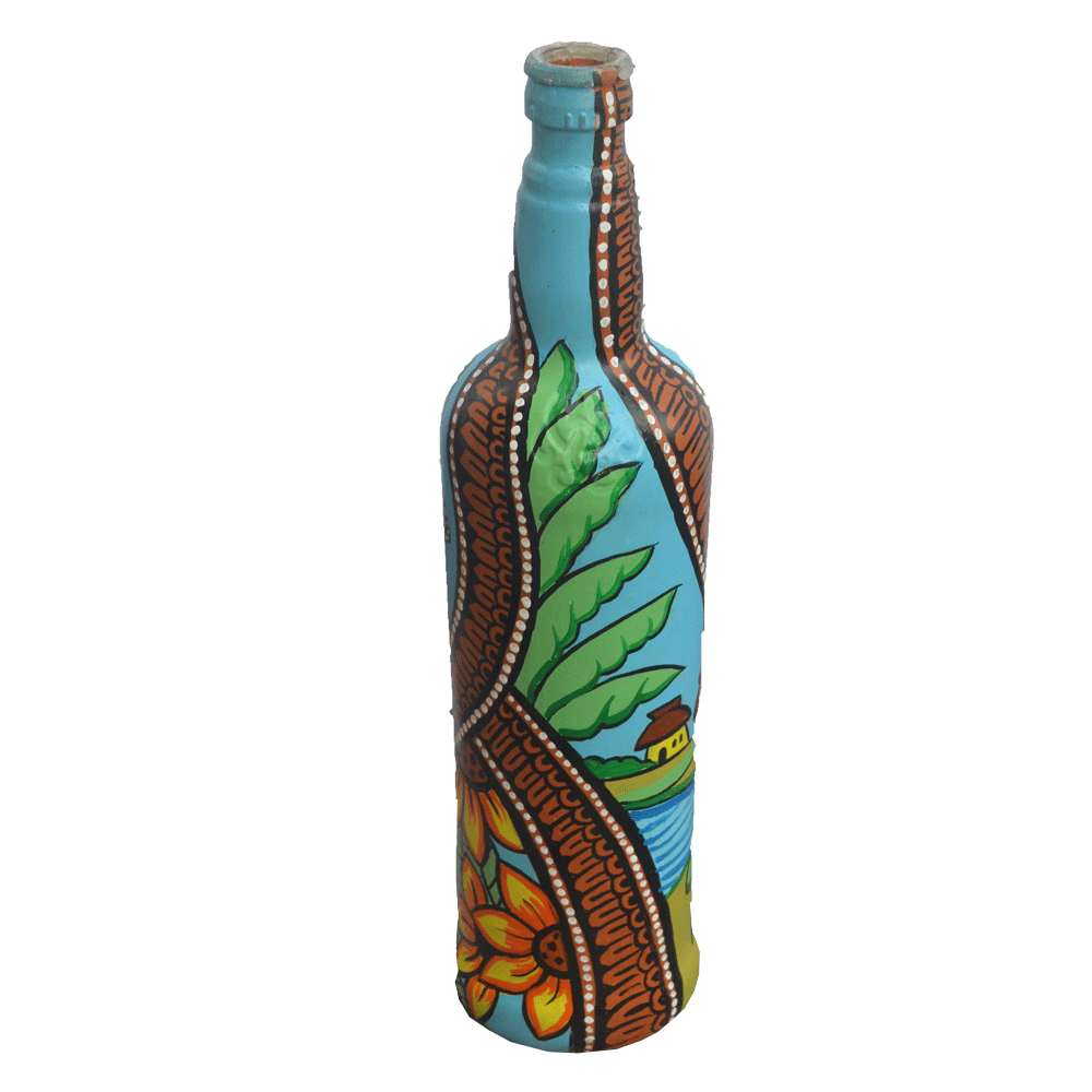 Glass handpainted bottle art – 11.2 inches | Glass handpainted Bottle decor