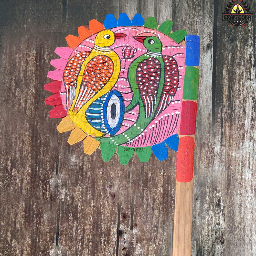 Cane handpainted hatpakha hand fan art – 8.5 inches | Cane handpainted hatpakha hand fan decor