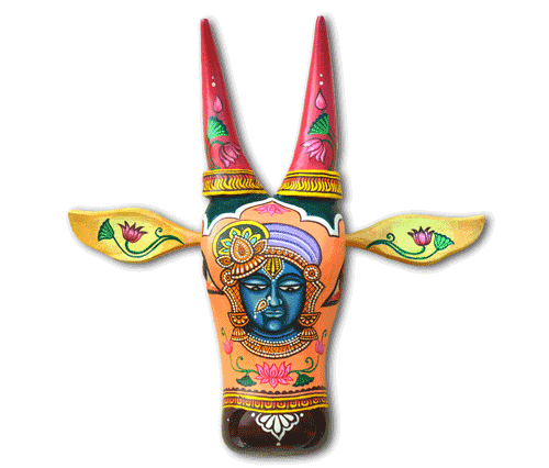 Wooden Hand painted and Hand crafted decorative beautiful Cow head wall hangings | Shrinathji | Size 15inches