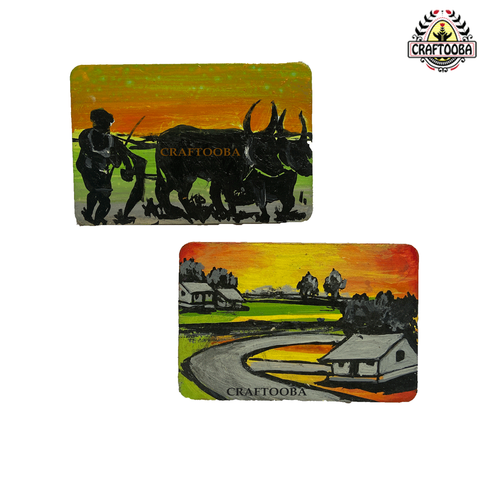 Handpainted Fridge Magnet on rural India - MDF