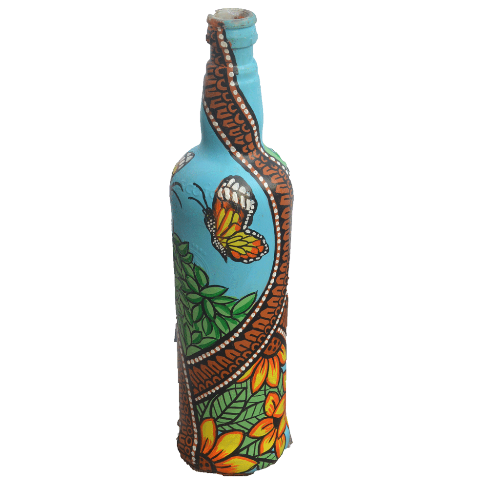 Glass handpainted bottle art – 11.2 inches | Glass handpainted Bottle decor