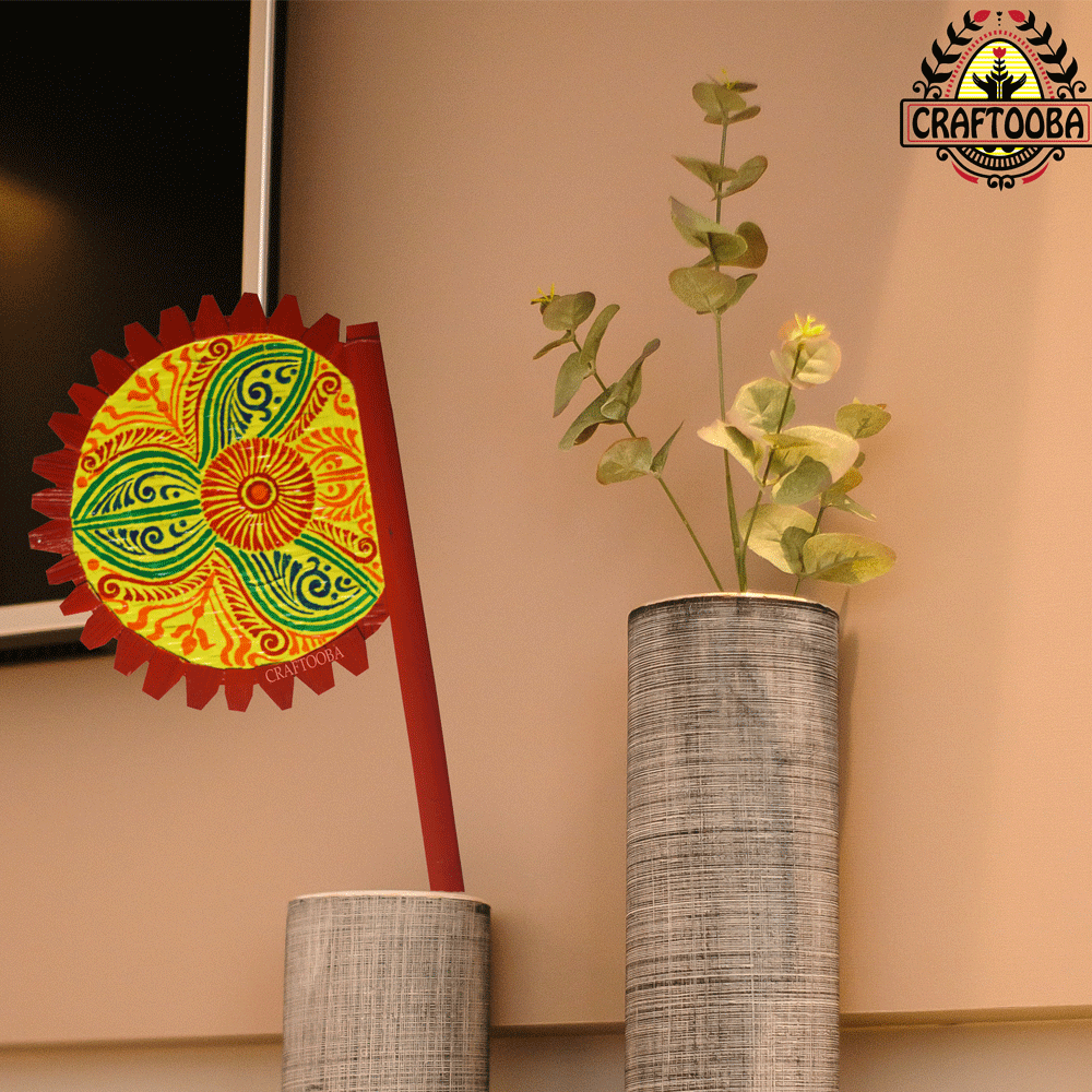 Cane handpainted hatpakha hand fan art – 8.5 inches | Cane handpainted hatpakha hand fan decor