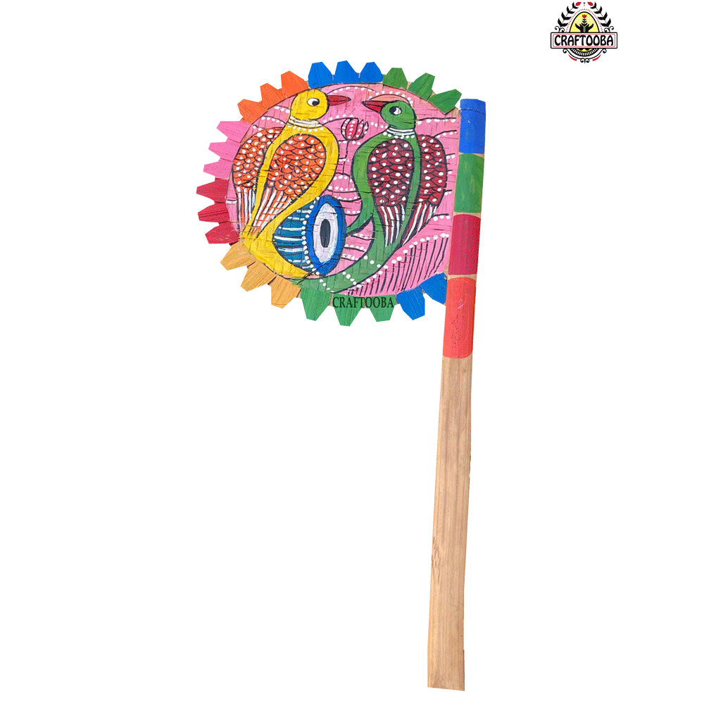 Cane handpainted hatpakha hand fan art – 8.5 inches | Cane handpainted hatpakha hand fan decor