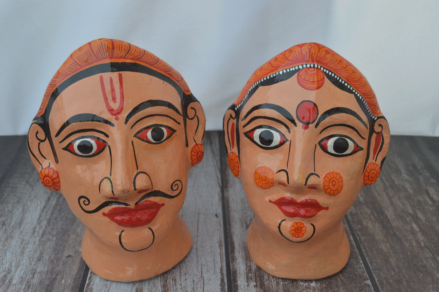 Two Cheriyal masks table top decor | Couple cheriyal mask