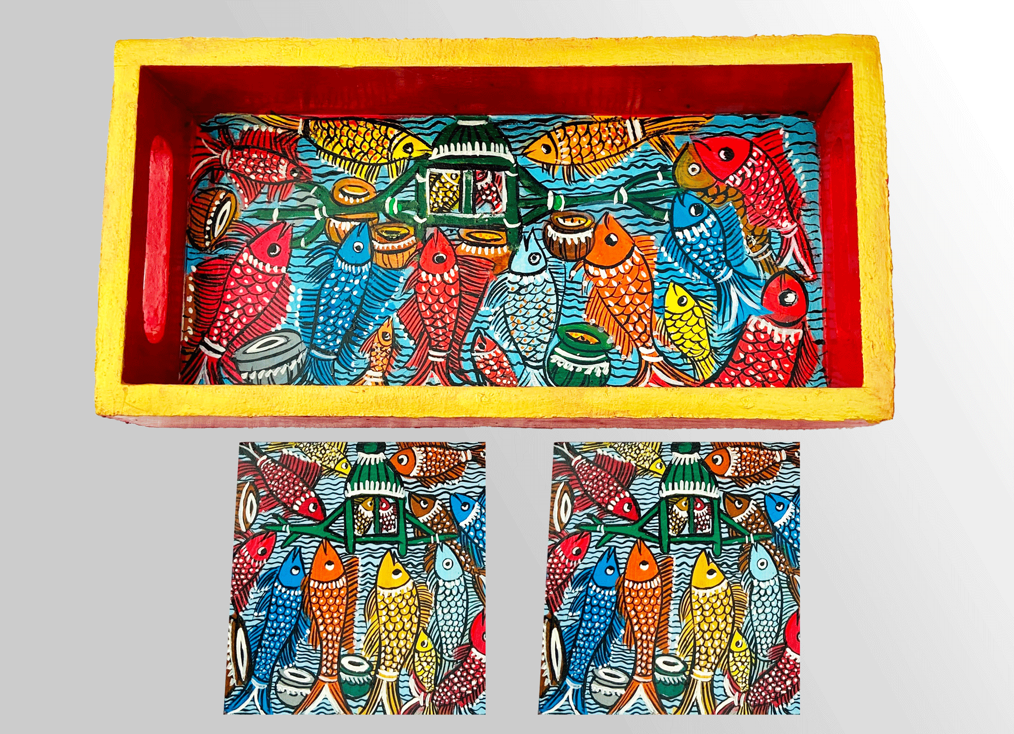 Handpainted Tray – Fishes With Costers