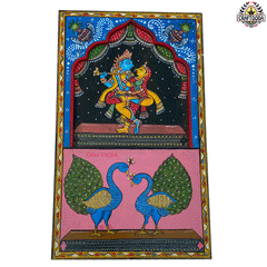 Radha Krishna & Peacock in Temple style Jharokha Wall plate  | Wall Decor | Size 15 inches