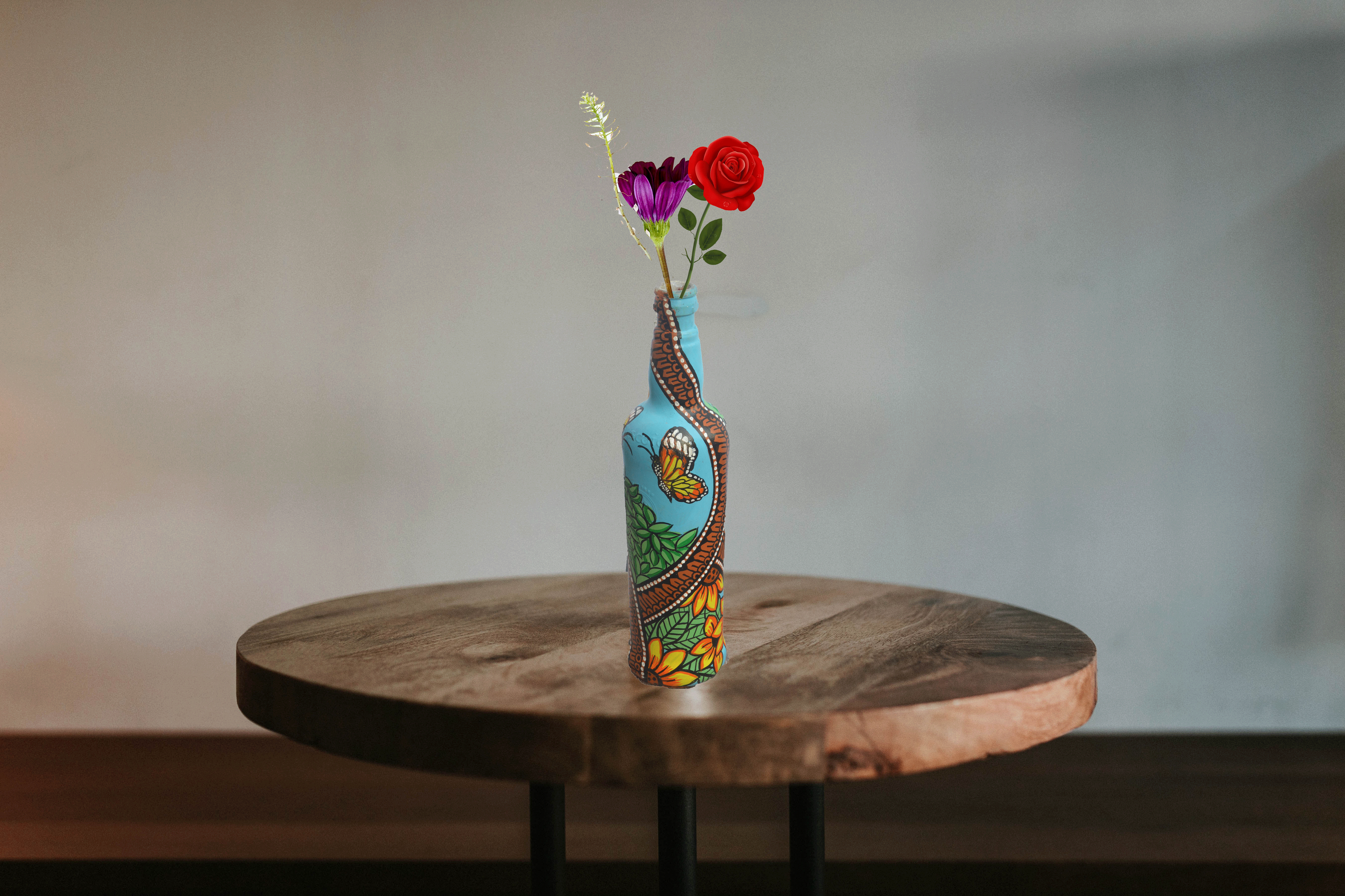 Glass handpainted bottle art – 11.2 inches | Glass handpainted Bottle decor