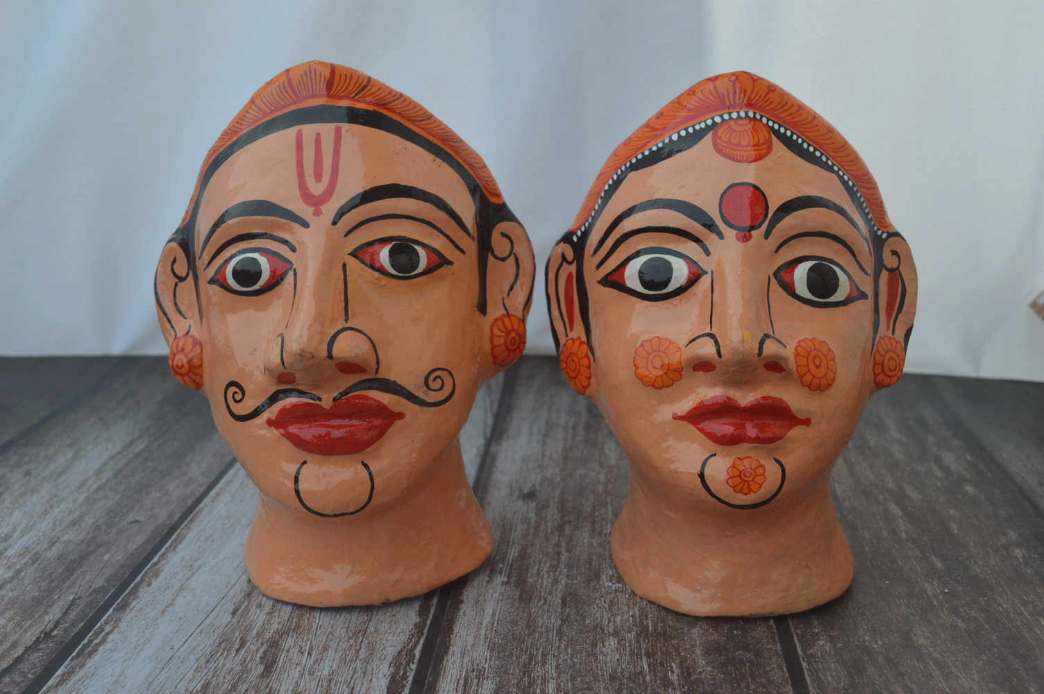 Two Cheriyal masks table top decor | Couple cheriyal mask