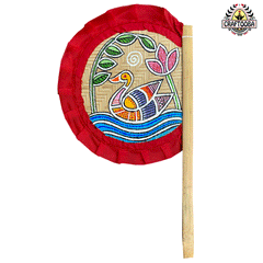 Cane Handpainted Hatpakha Hand Fan Art 8.5 Inches