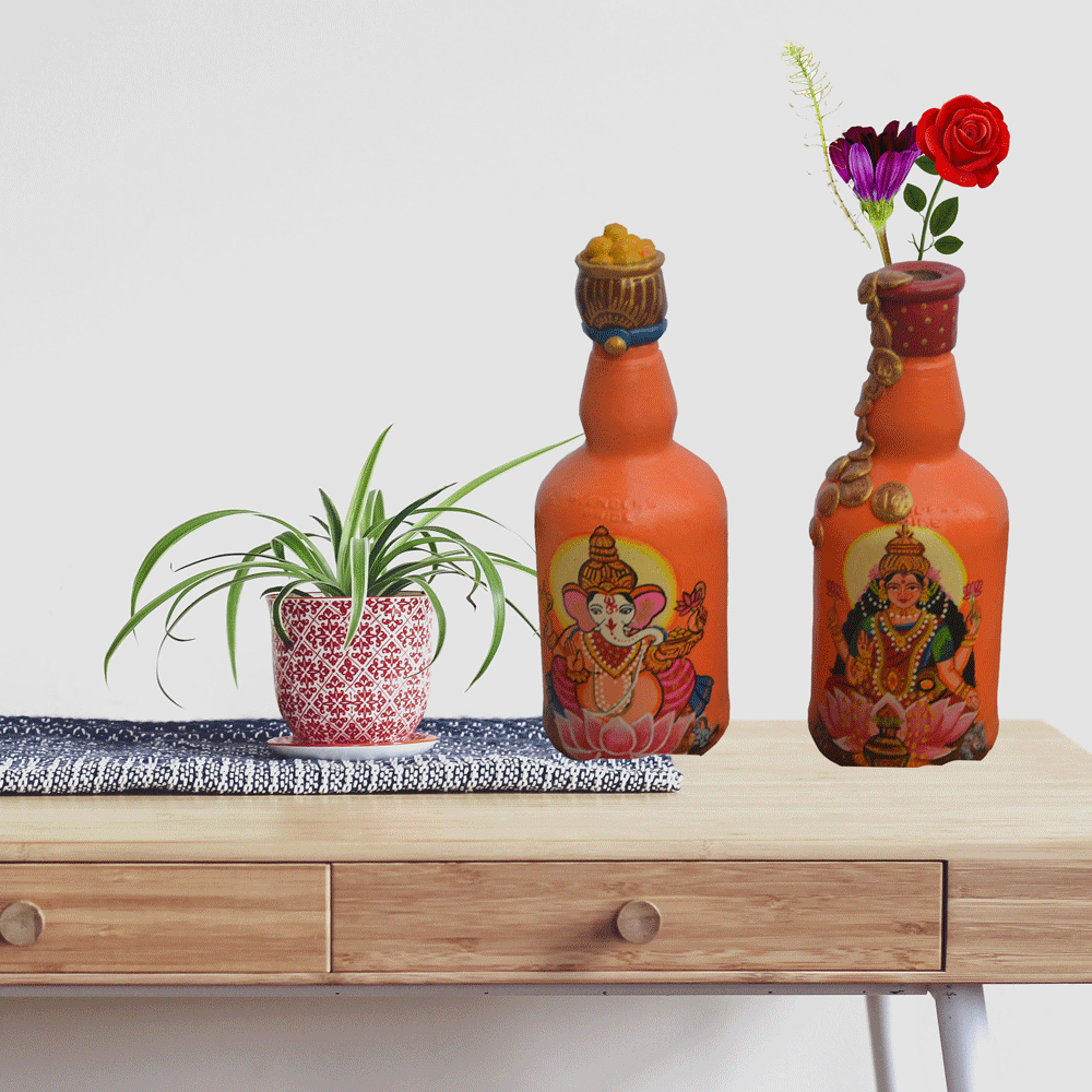 Glass handpainted bottle art – 9inches | Glass handpainted Bottle decor