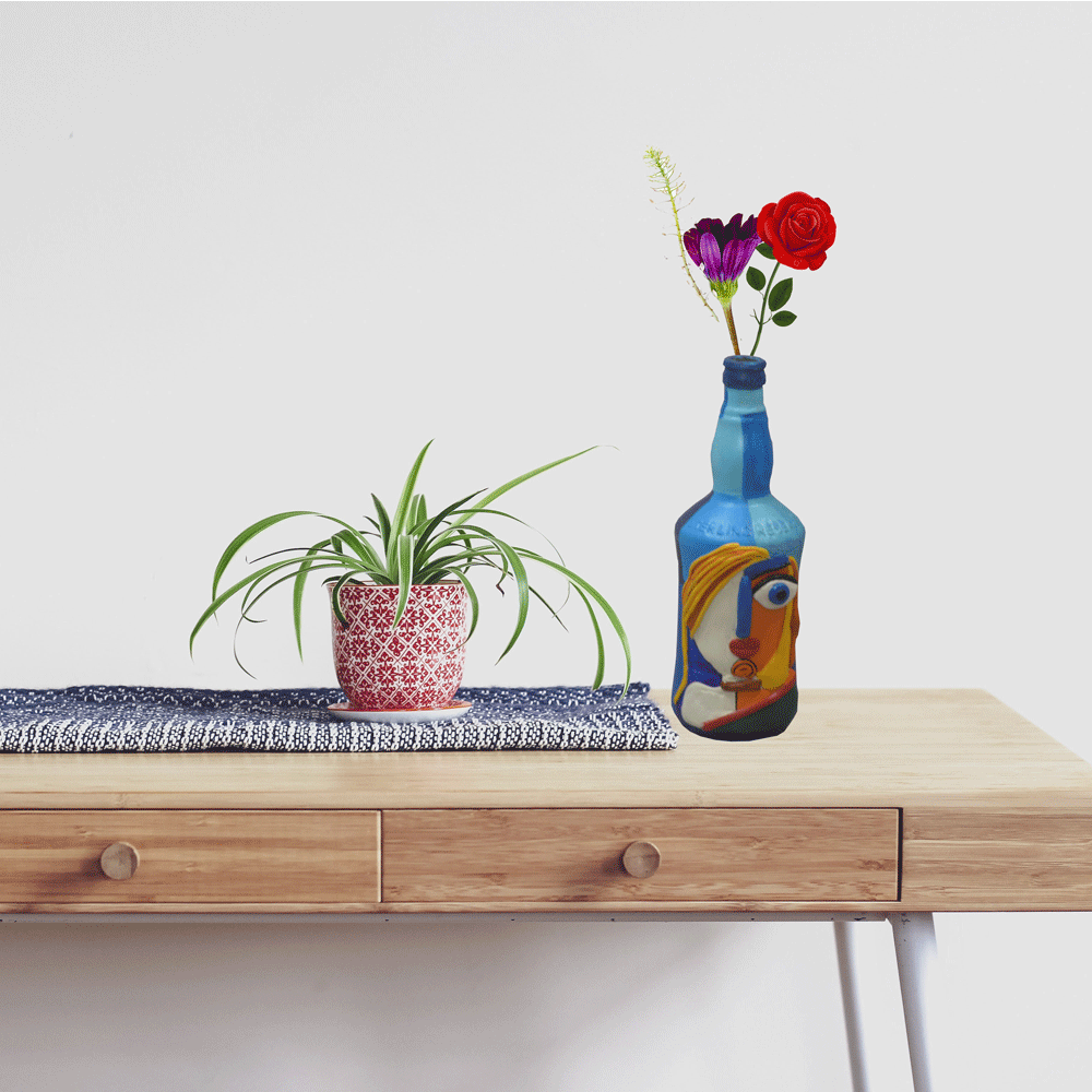 Glass handpainted bottle art – 12inches | Glass handpainted Bottle decor