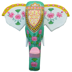 Green 10 Inches Alpona Art Wooden Elephant head decor