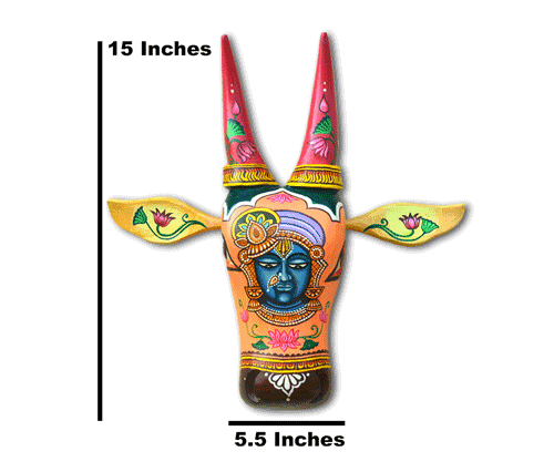 Wooden Hand painted and Hand crafted decorative beautiful Cow head wall hangings | Shrinathji | Size 15inches