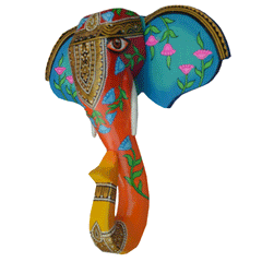 Wooden Hand painted and Hand crafted decorative beautiful Elephant head wall hangings | Wall Decor | Size 15inches