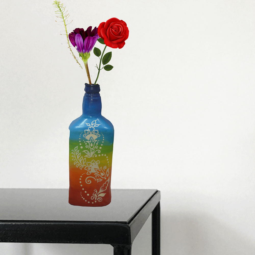 Glass handpainted bottle art – 9.6inches | Glass handpainted Bottle decor