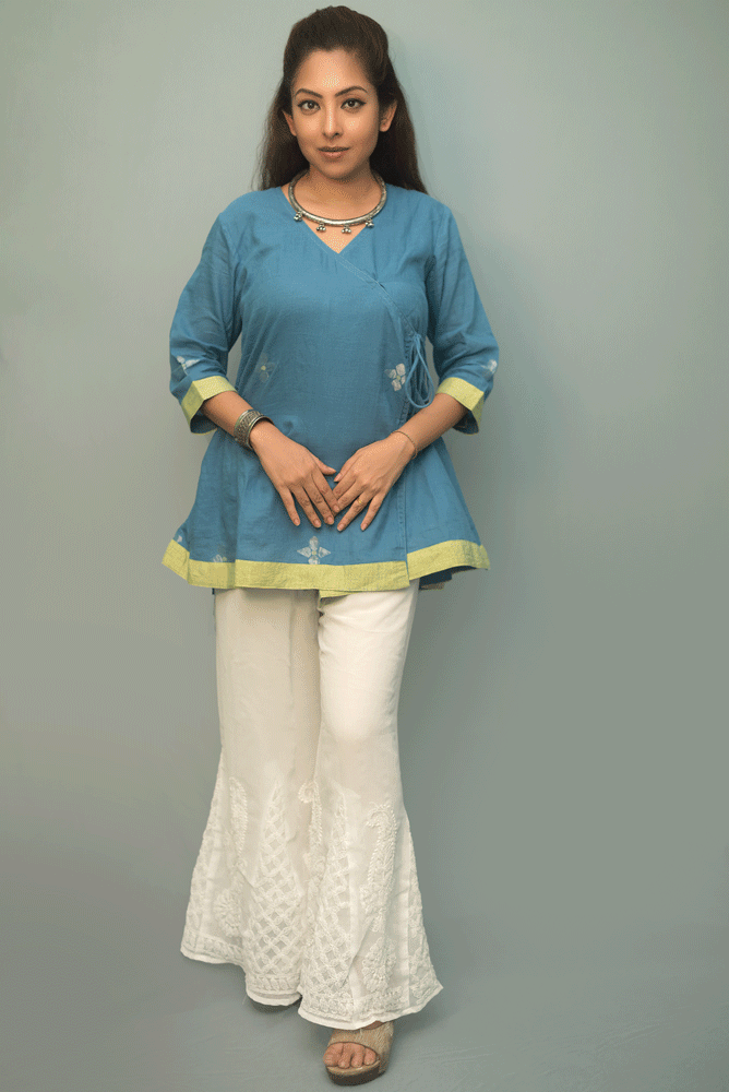 Blue jamdani wrap top or kurti