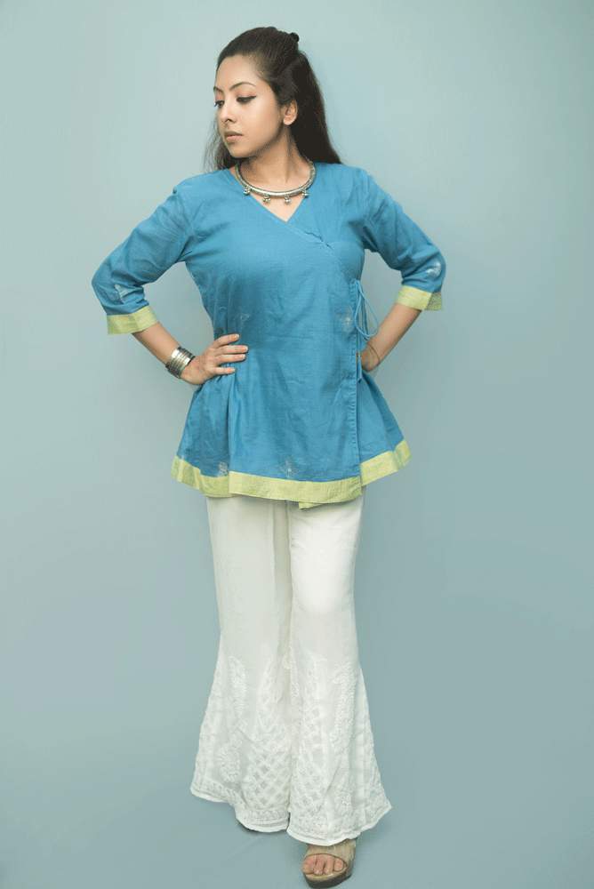 Blue jamdani wrap top or kurti