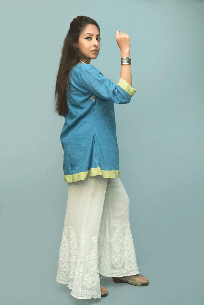 Blue jamdani wrap top or kurti